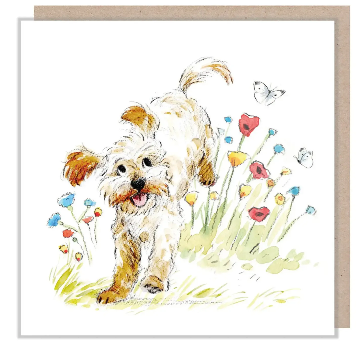 Cockapoo with Flowers & Butterflies Greetings Card