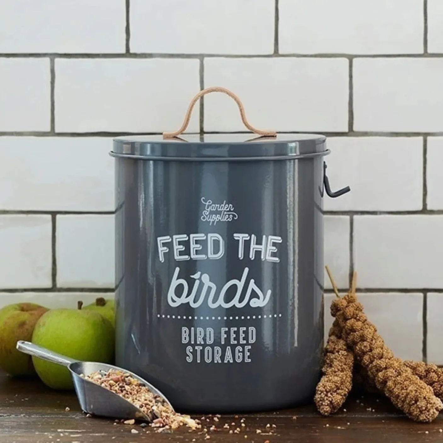 'Feed the Birds' Bird Feed Tin in Charcoal