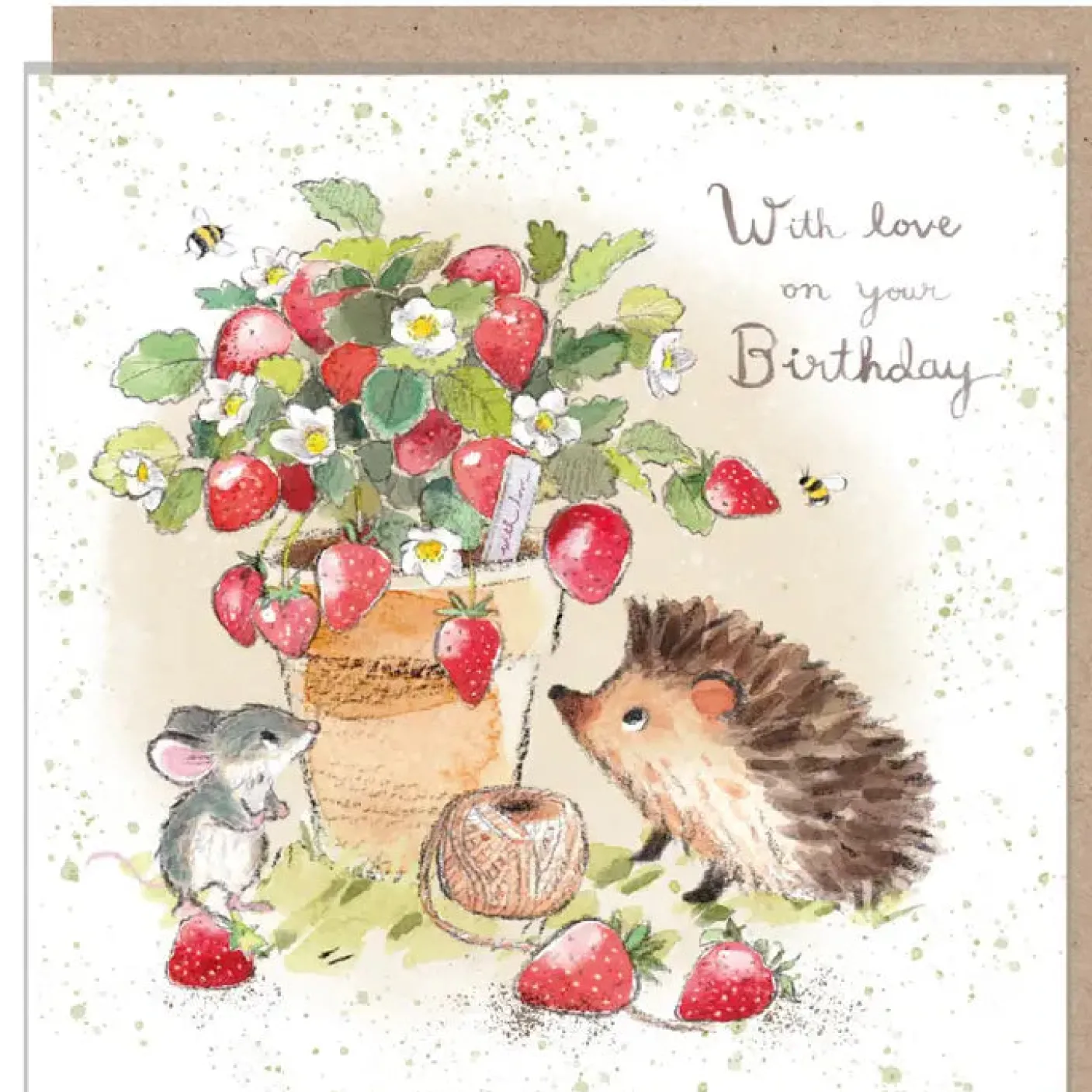 Hedgehog with Strawberry Pot "With Love on Your Birthday" Birthday Greetings Card